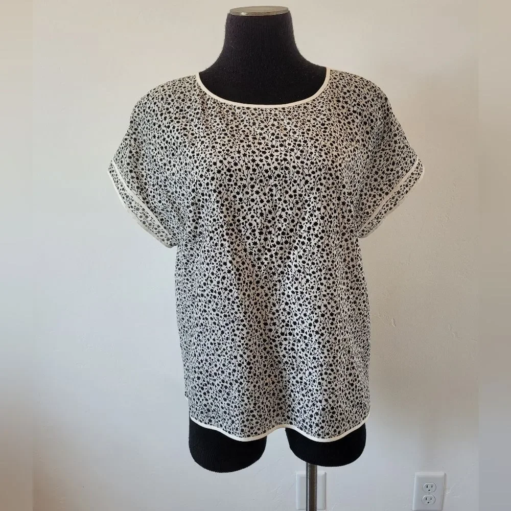 Tory Burch Silk Cotton Blouse Floral Boxy Oversized Summer Lightweight Large